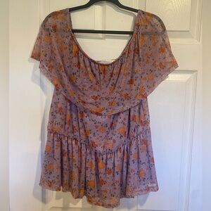 Addition Elle Off-Shoulder Floral Mesh Top Size X